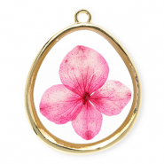 Pendentifs avec fleurs séchées en forme d'œuf Doré-rose foncé