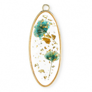Pendentifs avec fleurs séchées oblong ovale Doré-vert eden