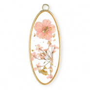 Pendentifs avec fleurs séchées oblong ovale Doré-rose clair