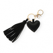 Porte-clés coeur avec glands Noir-doré