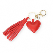 Porte-clés coeur avec glands Rouge-doré