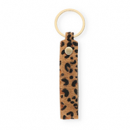 Porte-clés en cuir avec imprimé léopard Marron bronze-noir-doré