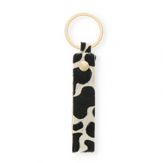 Porte-clés en cuir avec imprimé vache Blanc-noir-doré