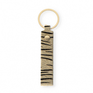 Porte-clés en cuir avec imprimé tigre Beige sable-noir-doré
