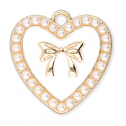 Breloques en métal coeur avec perles et nœud Doré-blanc