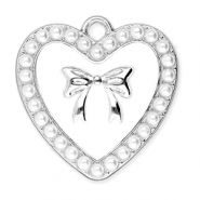 Breloques en métal coeur avec perles et nœud Argenté-blanc