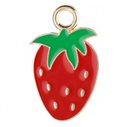 Breloques en métal fraise Doré-rouge-vert