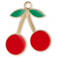 Breloques en métal cerises Doré-rouge-vert
