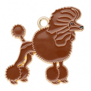 Breloques en m&eacute;tal caniche Dor&eacute;-marron