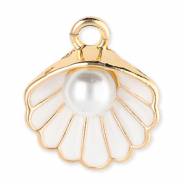 Breloques en métal coquillage avec perle Doré-blanc