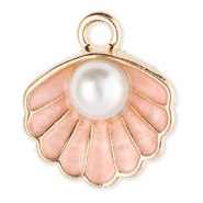 Breloques en métal coquillage avec perle Doré-rose pêche clair-blanc