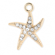 Breloques en métal étoile de mer avec strass Doré-transparent