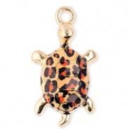 Breloques en métal tortue avec imprimé léopard Doré-orange-noir