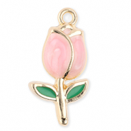 Breloques en métal tulipe Doré-rose clair-vert
