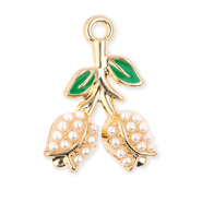 Breloques en métal tulipes avec perles Doré-vert-blanc