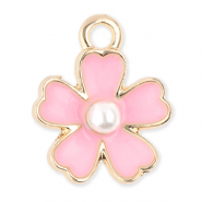 Breloques en métal fleur avec perle Doré-rose clair-blanc