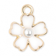 Breloques en métal fleur avec perle Doré-blanc
