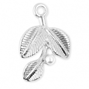Breloques en métal feuilles avec perle Argenté-blanc