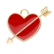 Breloques en métal coeur avec flèche Doré-rouge