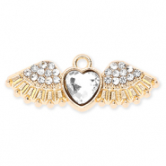 Breloques en métal coeur avec aile avec strass Doré-transparent