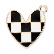 Breloques en métal coeur avec cubes Doré-noir-blanc