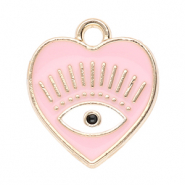Breloques en métal coeur Oeil porte-bonheur Doré-rose clair-blanc