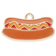 Breloques en métal hotdog Doré-marron-rouge-marron moutarde