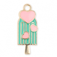 Breloques en métal sucette de glace avec cœurs Doré-vert-rose clair