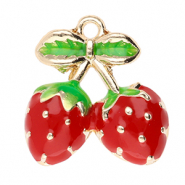 Breloques en métal fraise Doré-rouge-vert