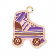 Breloques en métal patin à roulettes Doré-violet-marron-rose clair