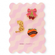 BY31® Pins nœud avec cerises / léopard / "Badass babe" sur la carte Rose multicolore-rouge bourgogne-marron-bordeaux