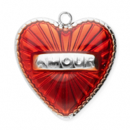 Breloques en acier Inox coeur Argenté-rouge