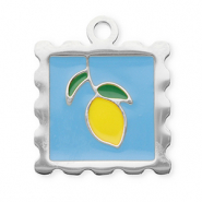 Breloques en acier Inox carré avec citron Argenté-bleu-jaune-vert foncé
