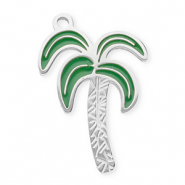 Breloques en acier Inox palmier Argenté-vert foncé