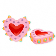 Perles en verre &agrave; la main coeur Rose clair-rouge-multicolore