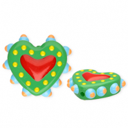 Perles en verre &agrave; la main coeur Vert-rouge-multicolore