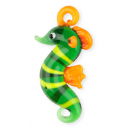 Breloques en verre peintes à la main hippocampe Vert transparent-orange-jaune