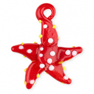 Breloques en verre peintes à la main étoile de mer Rouge-blanc-jaune