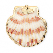 Pendentifs coquillage specials coquille Saint-Jacques avec 5 anneaux Blanc-rose foncé-doré