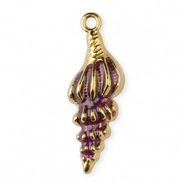 Breloques en acier Inox &eacute;maill&eacute;e coquille Dor&eacute;-violet