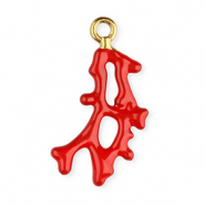 Breloques en acier Inox &eacute;maill&eacute;e corail Dor&eacute;-rouge