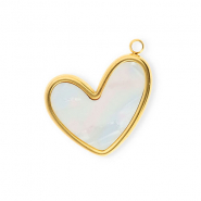 Breloques en acier Inox coeur Doré-blanc nacré
