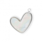 Breloques en acier Inox coeur Argenté-blanc nacré
