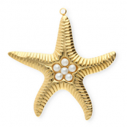 Breloques en acier Inox étoile de mer avec imitations perles Doré-blanc