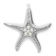 Breloques en acier Inox étoile de mer avec imitations perles Argenté-blanc