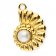 Breloques en acier Inox coquillage avec imitations perle Doré-blanc