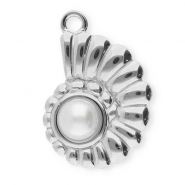 Breloques en acier Inox coquillage avec imitations perle Argenté-blanc