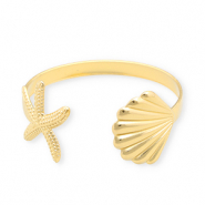 Bracelets en acier Inox jonc coquille & étoile de mer Doré