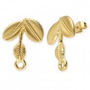Apprêts en acier Inox boucles d'oreilles / puces d’oreilles feuilles avec anneau Doré