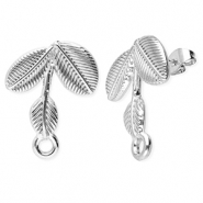 Apprêts en acier Inox boucles d'oreilles / puces d’oreilles feuilles avec anneau Argenté